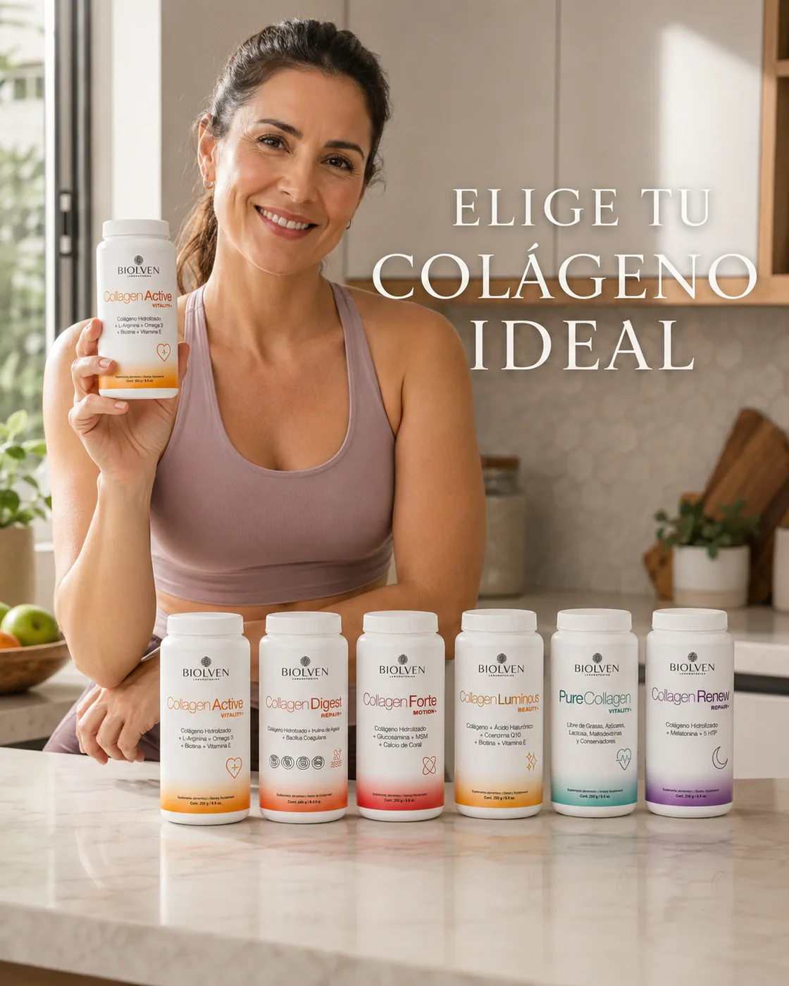Persona eligiendo colágeno Biolven en cocina